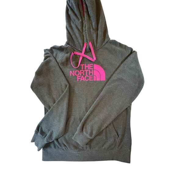 The North Face Women’s Large Gray Hoodie Pullover Sweatshirt Pink Logo Casual - Picture 8 of 16